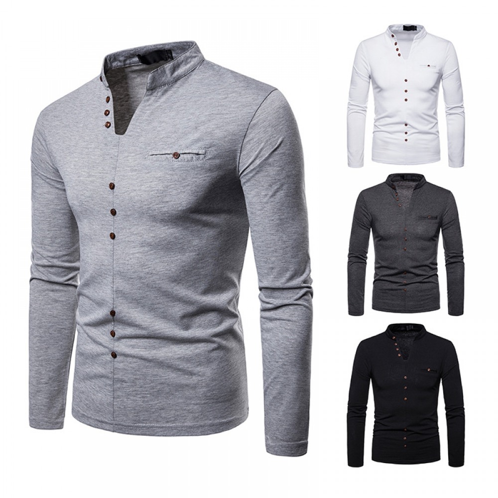 Men's Plus Size Plus Velvet Warm V-Neck Long-Sleeved T-Shirt Base Shirt